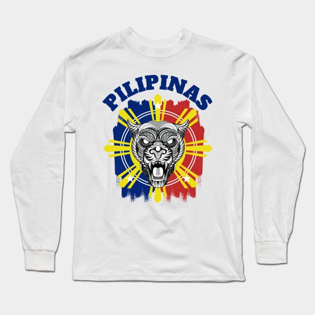 Tribal line Art Tiger x Philippine Flag Long Sleeve T-Shirt by Pirma Pinas